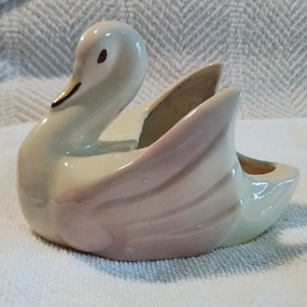 Cream and Pink Ceramic Swan Art Piece